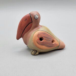 Figural Penny Whistle Bird Figurine Clay Handmade